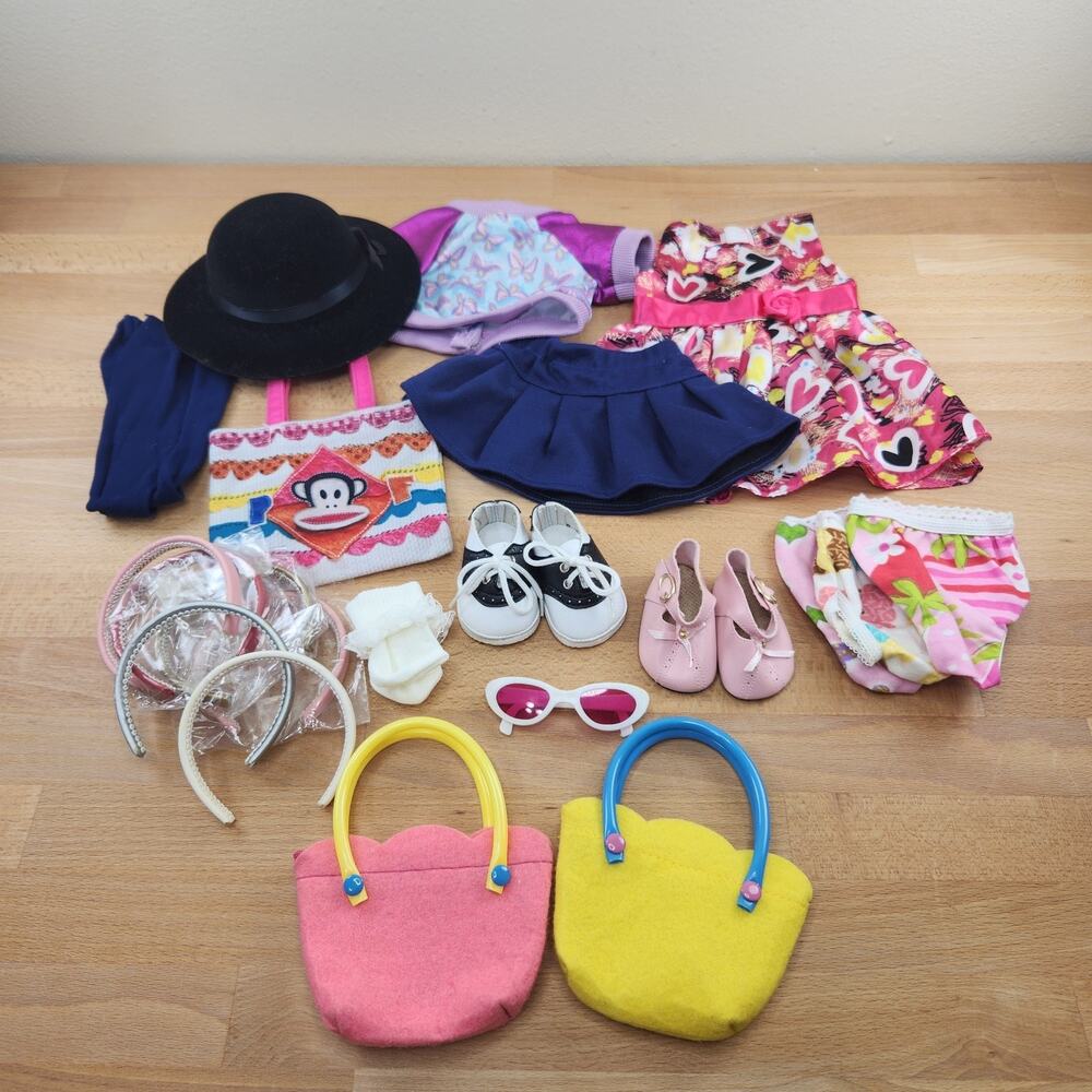18” Doll Clothes and Accessories lot Of 20 Pieces- Shoes Headbands bags Tights